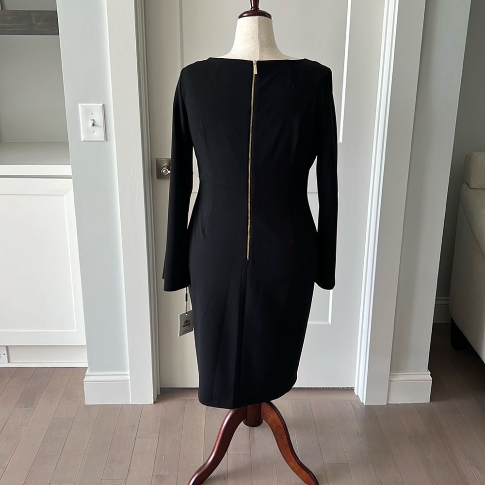 🎉Host Pick🎉Calvin Klein Black Cocktail Dress w/ 10” Slit Bell Sleeves Size 14 - Picture 3 of 16